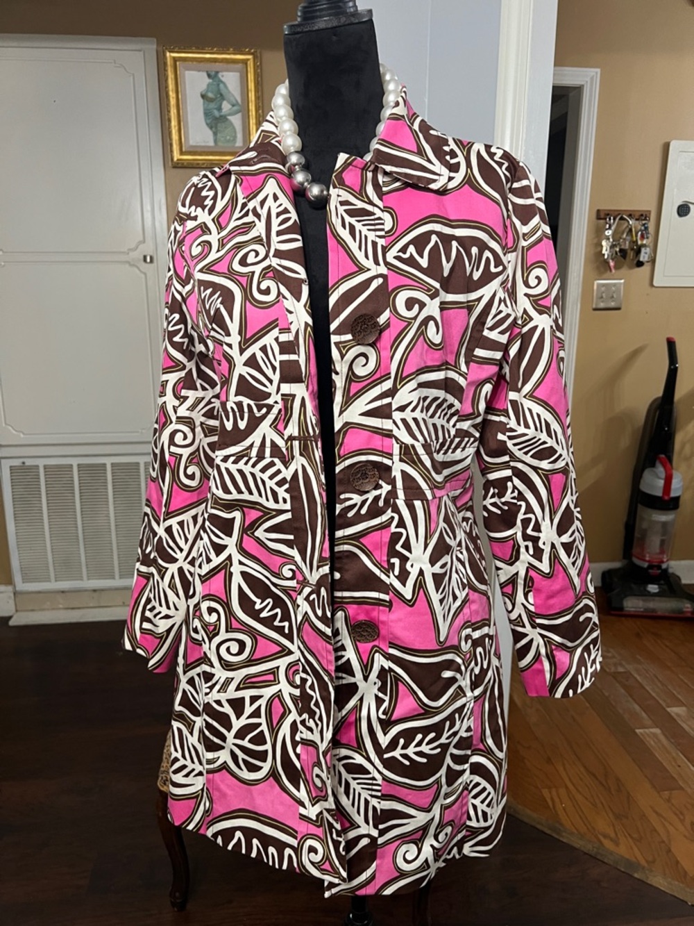 Pink and Brown Leaf-Print Jacket